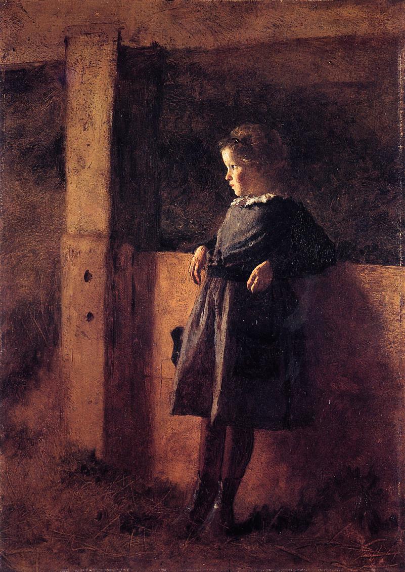 Girl in Barn, vintage artwork by Eastman Johnson, 12x8" (A4) Poster