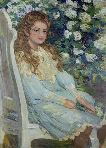 Portrait of a Girl wearing a Blue Dress by Dora Hitz,A3(16x12")Poster