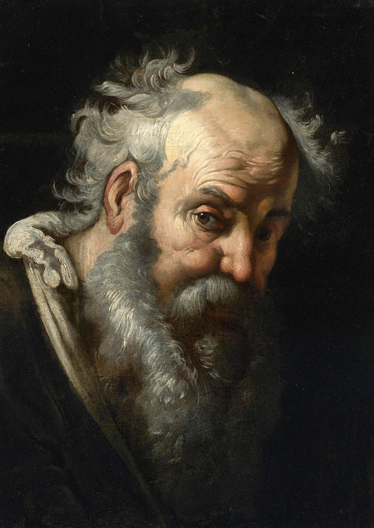 Study of a Bearded Man, vintage artwork by Bernardo Strozzi, 12x8" (A4) Poster