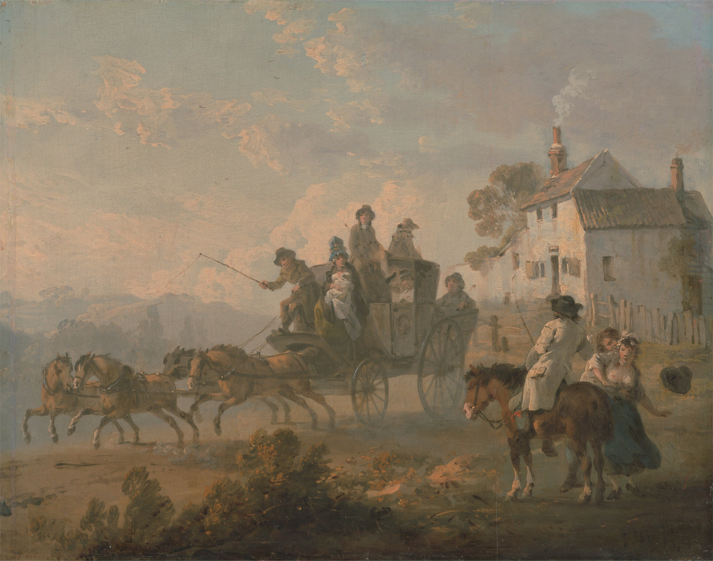 A Stage Coach on a Country Road, vintage artwork by Julius Caesar Ibbetson, 12x8" (A4) Poster