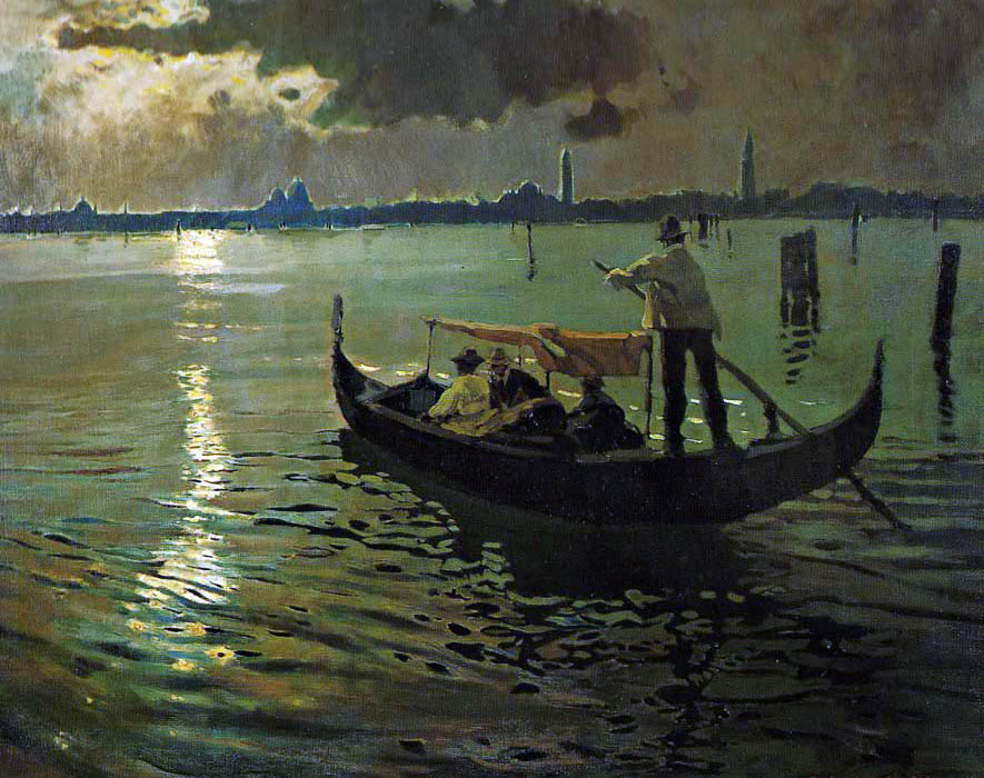 La gondola, vintage artwork by Enrique Martinez Cubells, 12x8" (A4) Poster