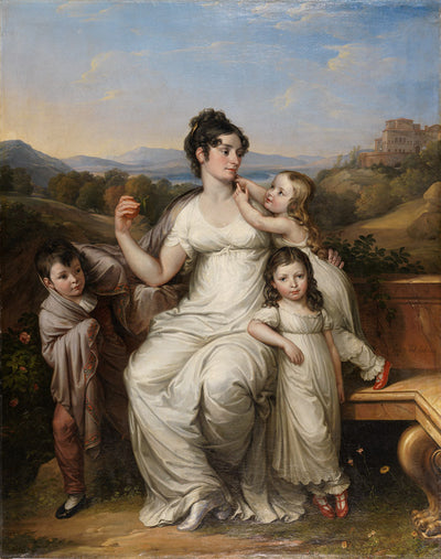 Maria Theresia Josepha Reichsgräfin von Fries (1779-1819) with Her Children, vintage artwork by Joseph Abel, 12x8" (A4) Poster