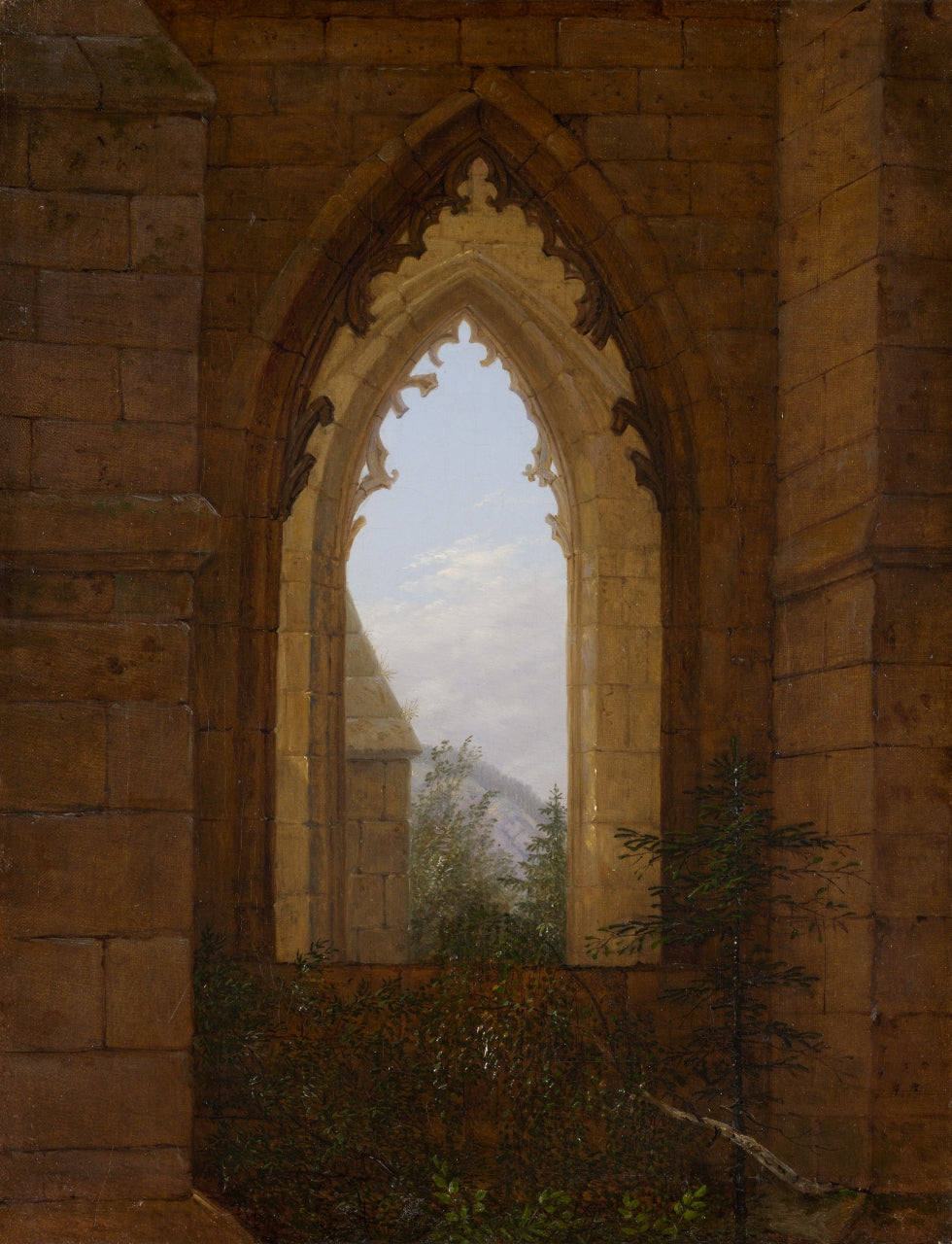 Gothic Windows in the Ruins of the Monastery at Oybin, vintage artwork by Carl Gustav Carus, 12x8" (A4) Poster