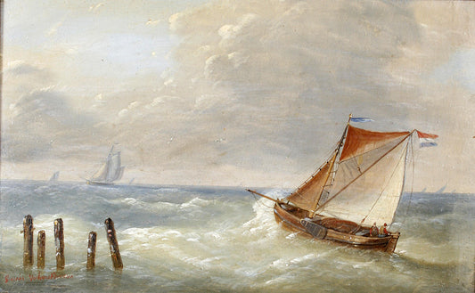 Heading out to the fishing grounds, vintage artwork by Charles Louis Verboeckhoven, A3 (16x12") Poster Print