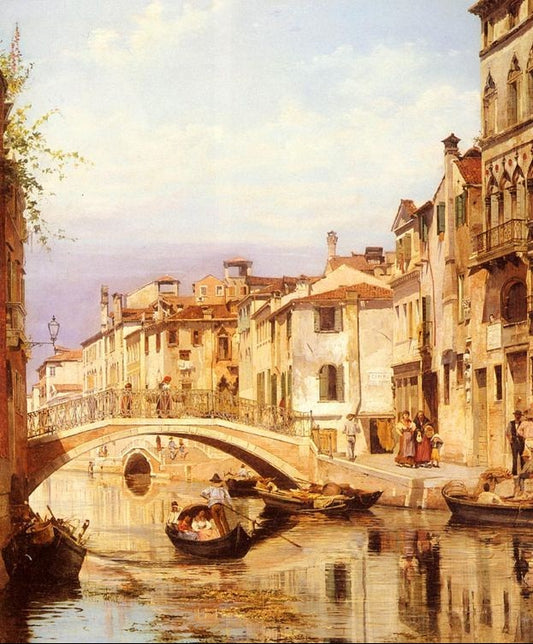 A Gondola On A Venetian Backwater Canal, vintage artwork by Antonietta Brandeis, 12x8" (A4) Poster