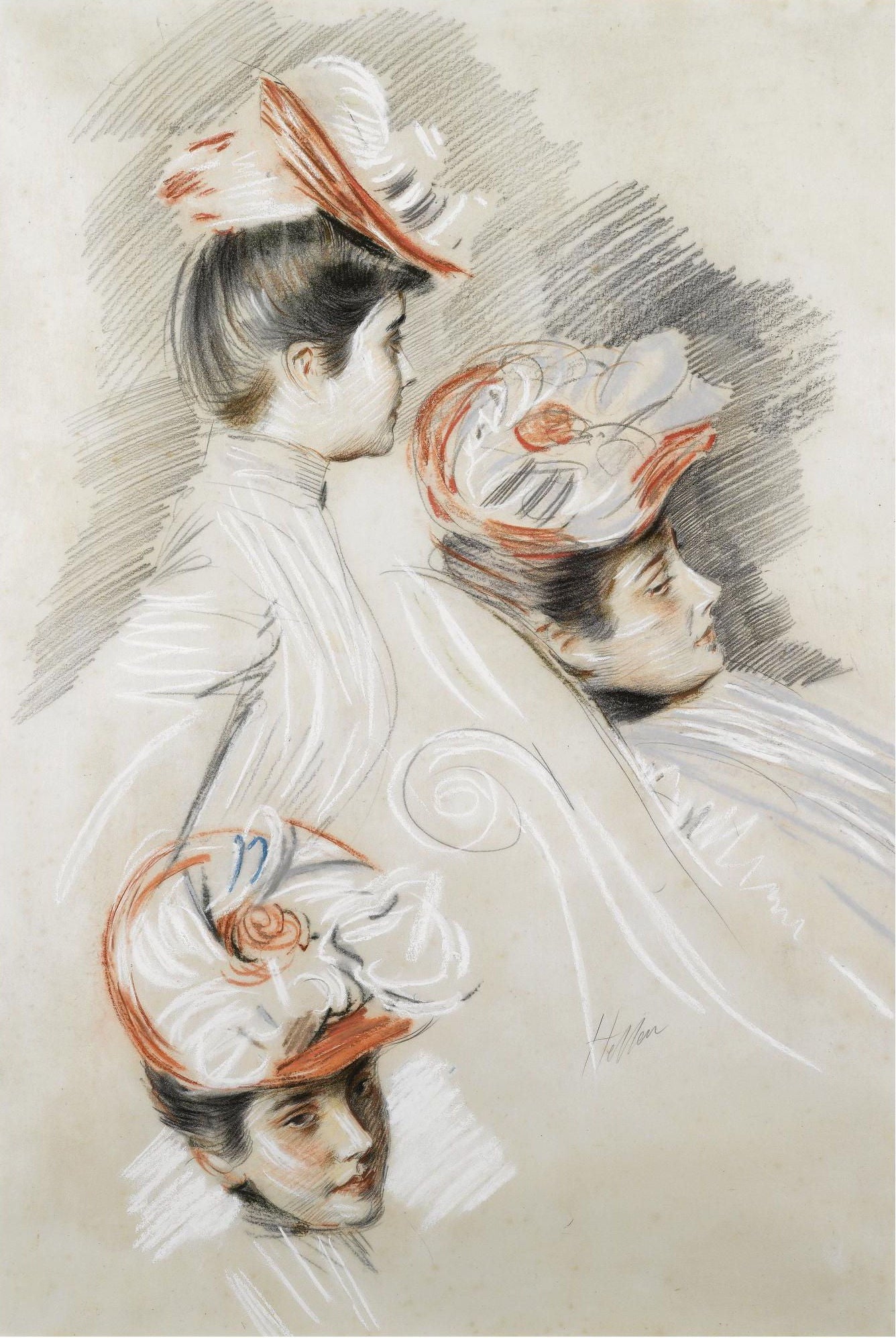 Women Study, vintage artwork by Paul Cesar Helleu, 12x8" (A4) Poster