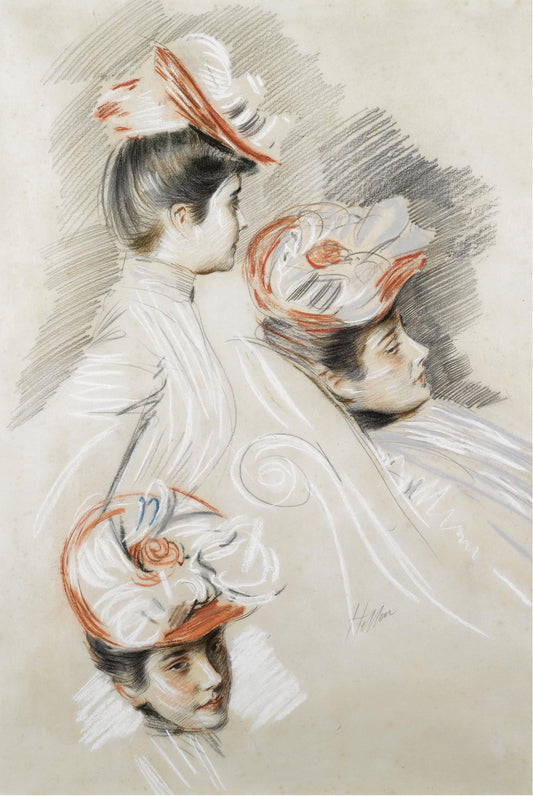 Women Study, vintage artwork by Paul Cesar Helleu, 12x8" (A4) Poster