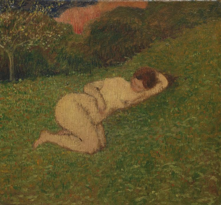 Femme Nue Etendue Dans L'herbe, vintage artwork by Felix Vallotton, 12x8" (A4) Poster
