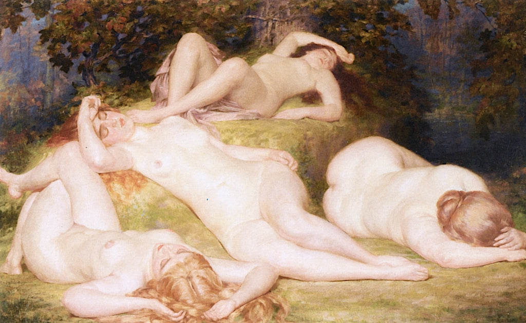 Bacchantes Sleeping, vintage artwork by Auguste Leveque, 12x8" (A4) Poster