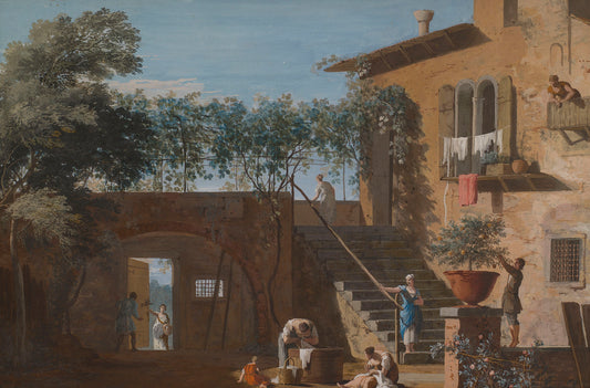 The Courtyard of a Country House, vintage artwork by Marco Ricci, 12x8" (A4) Poster