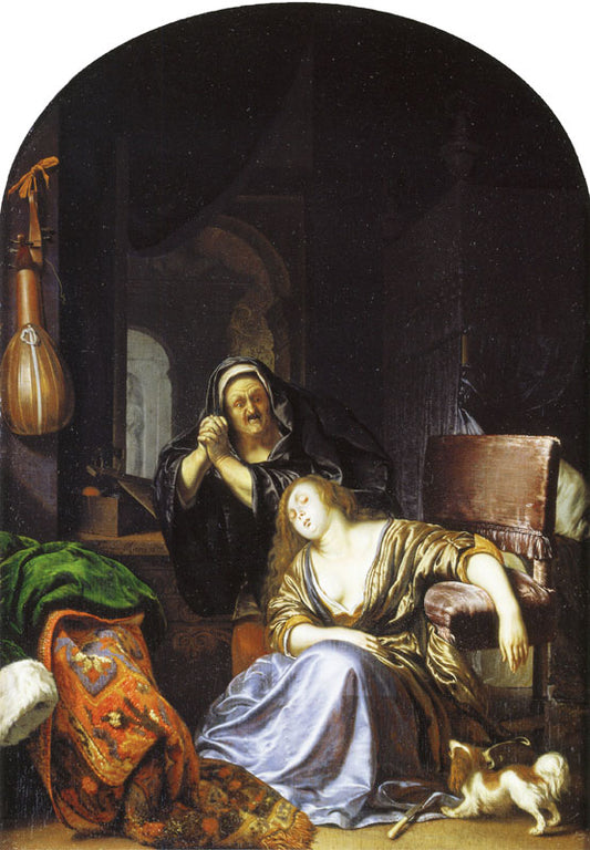 Te Death of Lucretia, vintage artwork by Frans van Mieris the Elder, 12x8" (A4) Poster