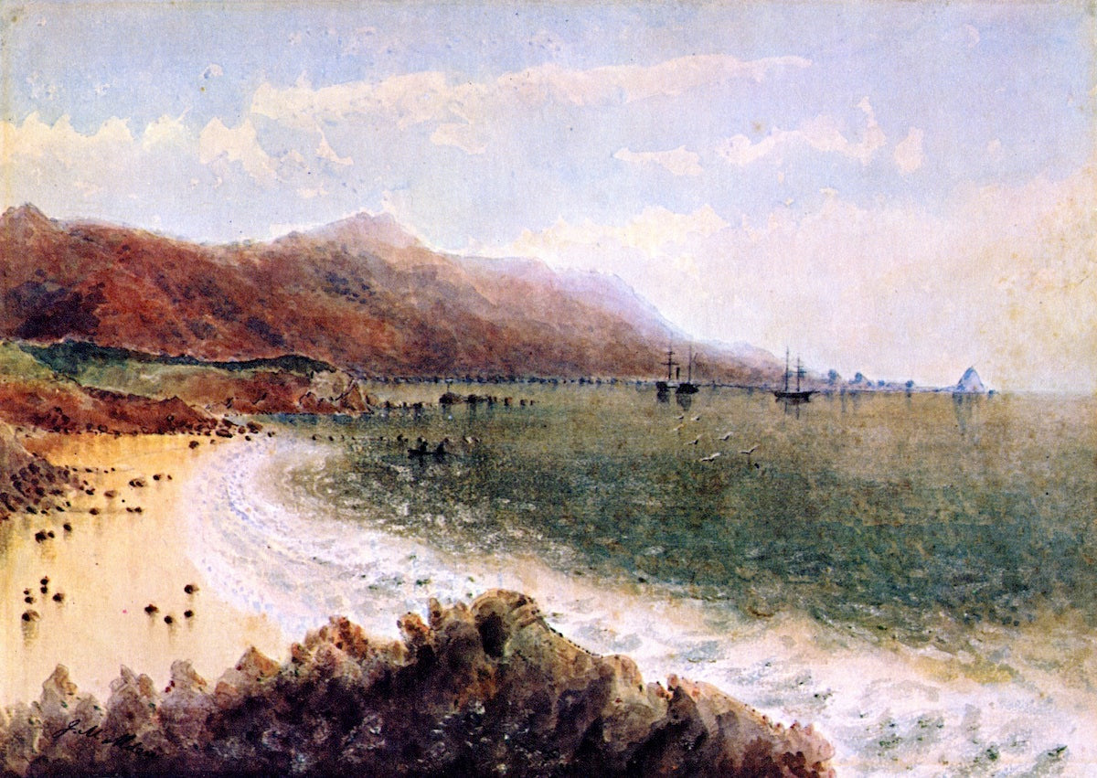 U.S. Steamer Active and Schooner Ewing in Santa Barbara Channel, vintage artwork by James Madison Alden, 12x8" (A4) Poster
