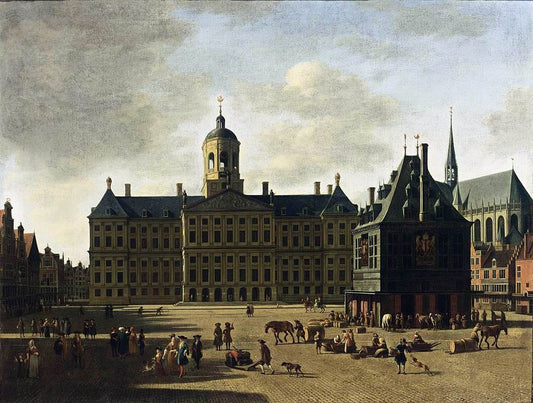 Amsterdam: View of the Dam with the Town Hall, vintage artwork by Gerrit Adriaensz.Berckheyde, 12x8" (A4) Poster