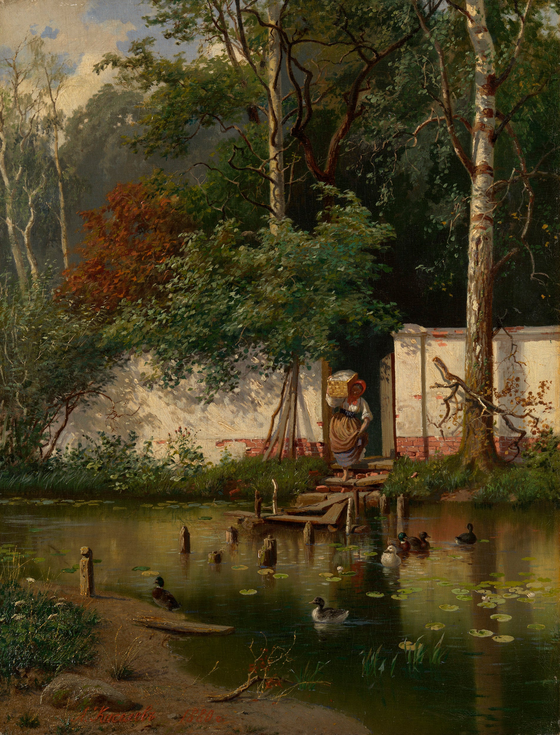 by  a Pond, vintage artwork by Alexander Kiselev, 12x8" (A4) Poster