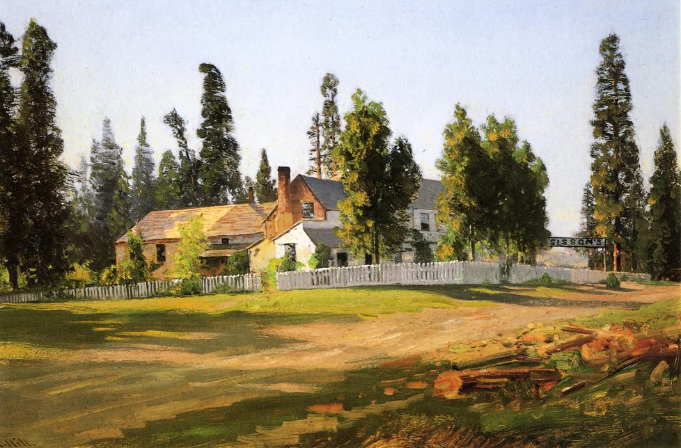 Sisson's Inn, near Mount Shasta, vintage artwork by Thomas Hill, 12x8" (A4) Poster
