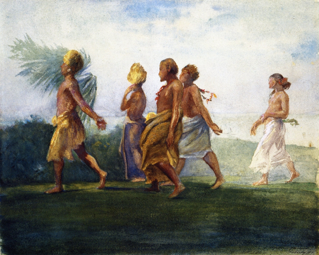 Chiefs and Chiefesses Passing on Their Way to a Great Conference, Evening, Samoa, vintage artwork by John La Farge, 12x8" (A4) Poster