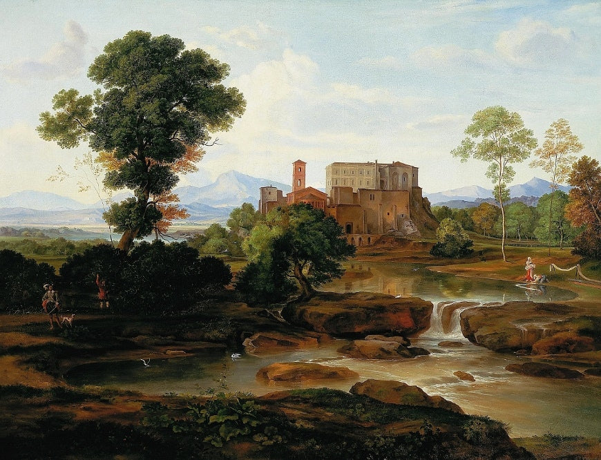 Idealized Italian landscape, vintage artwork by Johann Heinrich Ferdinand Olivier, 12x8" (A4) Poster