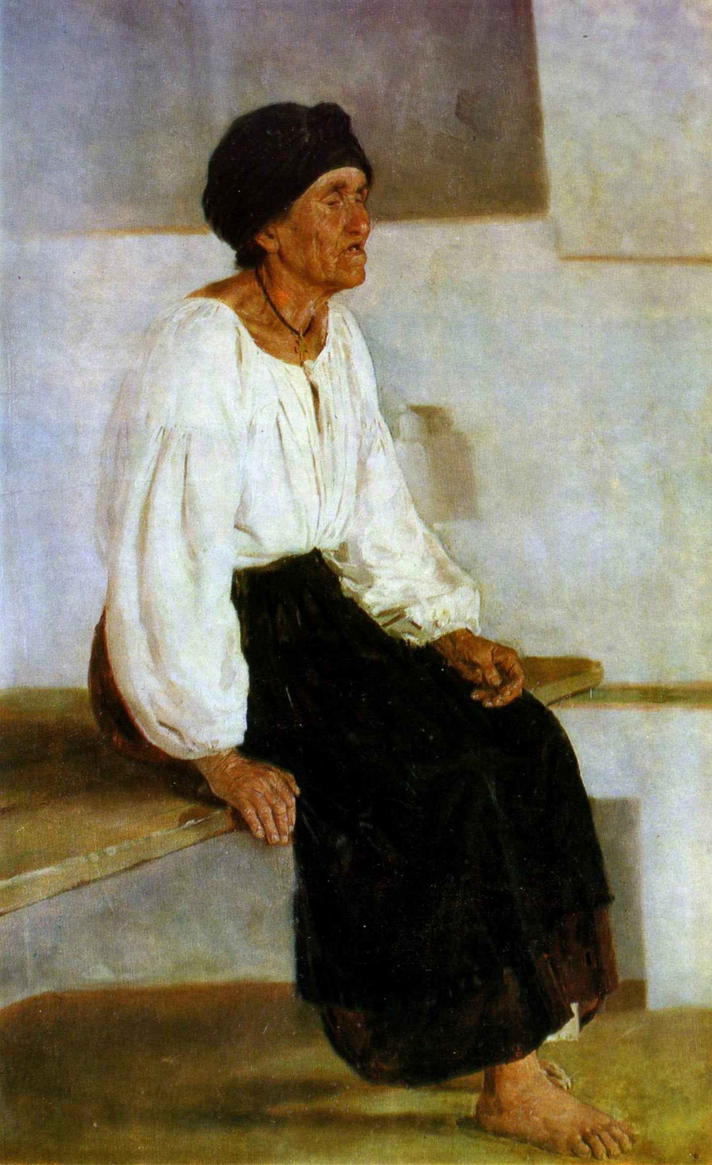 A Blind Woman, vintage artwork by Nikolai Pimonenko, 12x8" (A4) Poster