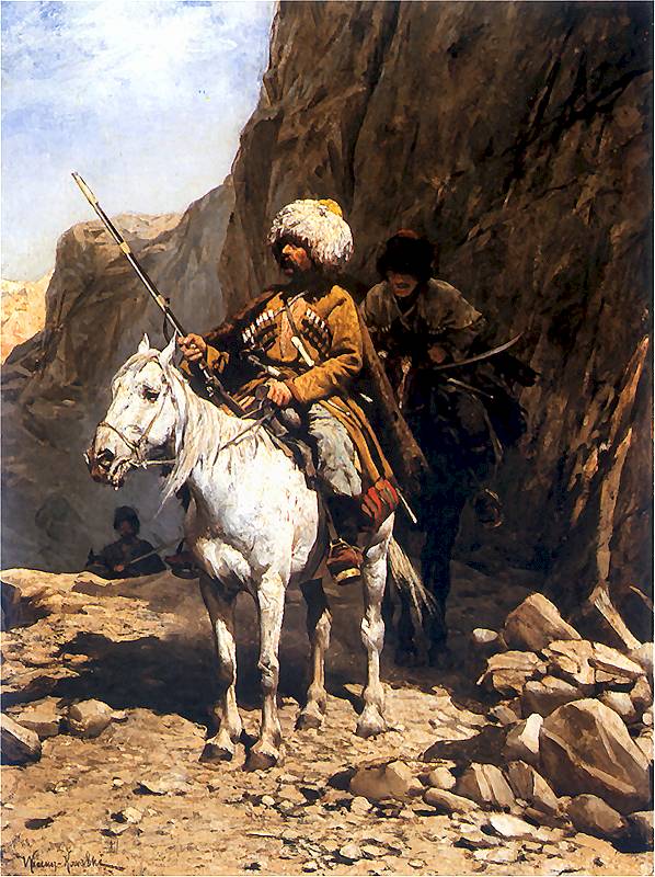 Circassian Reconnaissance, vintage artwork by Alfred von Wierusz-Kowalski, 12x8" (A4) Poster