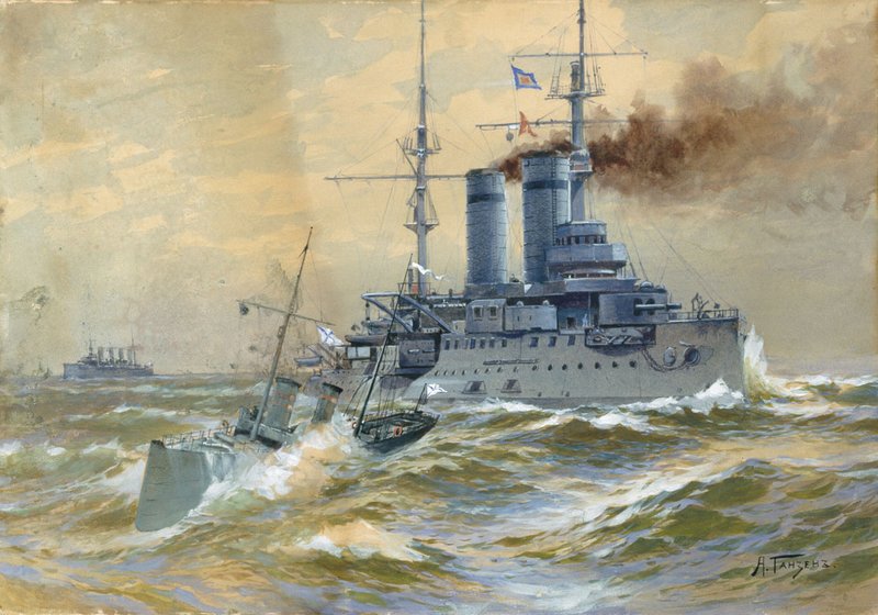 The Tsesarevich Warship, vintage artwork by Alexei Vasilievich Hanzen, 12x8" (A4) Poster
