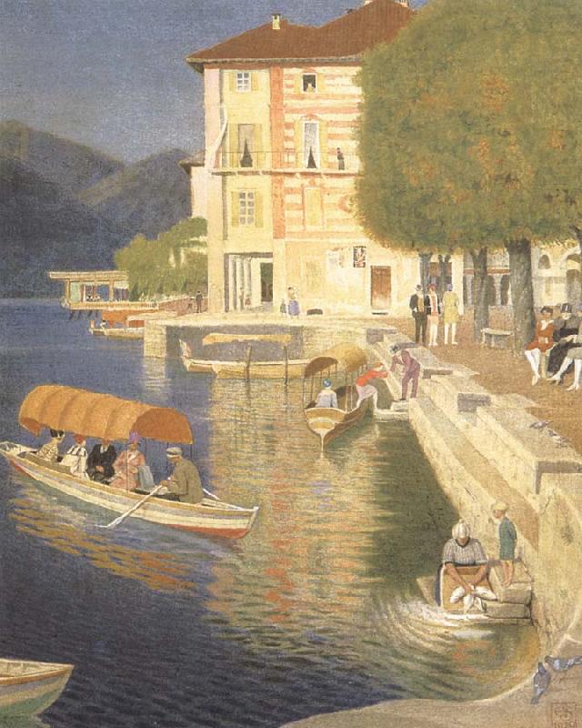 The Quay, Orta, vintage artwork by Joseph Edward Southall, 12x8" (A4) Poster