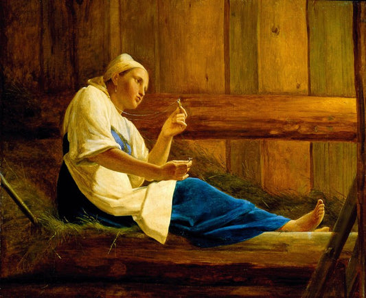 Girl Seated on the Hay, vintage artwork by Alexei Venetsianov, 12x8" (A4) Poster