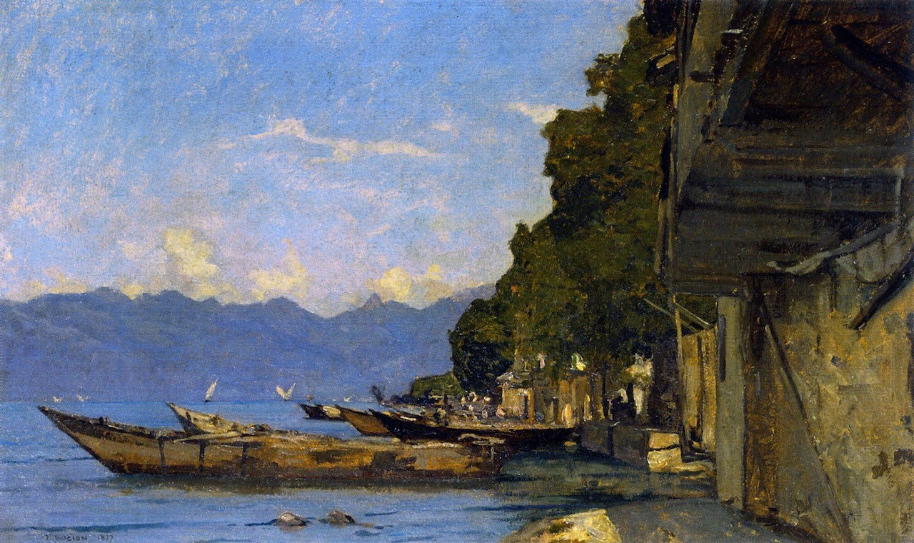 The Lakeshore at Grande Rive, vintage artwork by Francois Bocion, 12x8" (A4) Poster