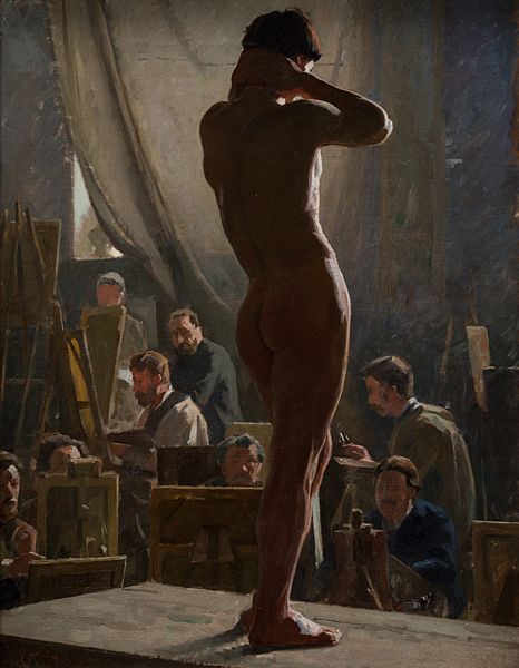 Male Nude in the Studio of Bonnat, vintage artwork by Laurits Tuxen, 12x8" (A4) Poster
