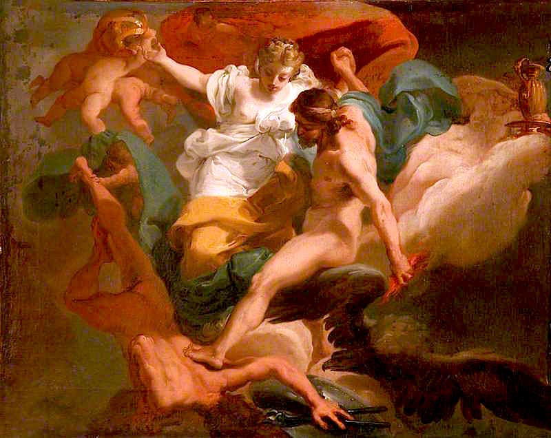 Zeus with Cybele Expelling Chronos, vintage artwork by Ubaldo Gandolfi, 12x8" (A4) Poster