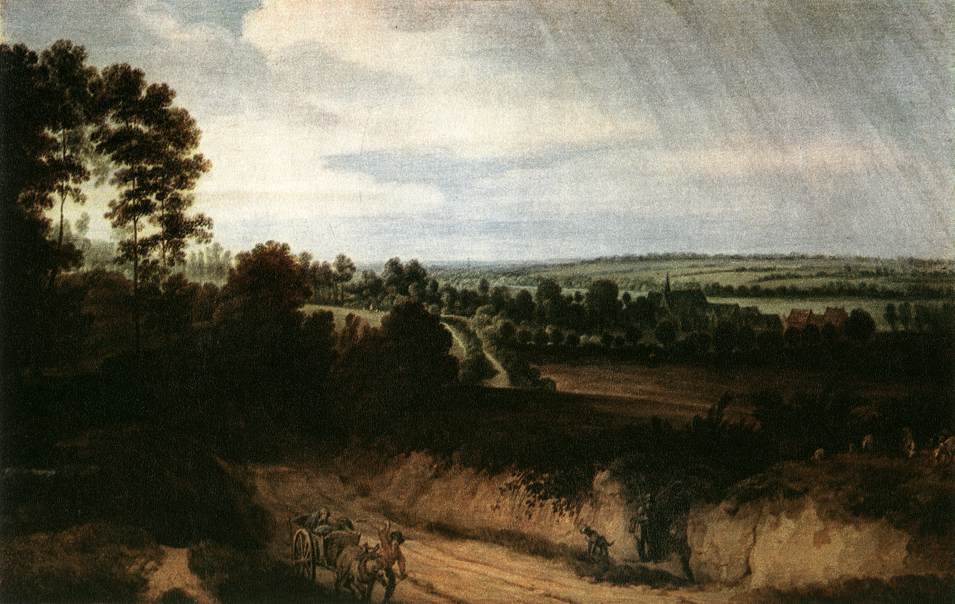 Landscape before the Rain, vintage artwork by Lodewijk de Vadder, 12x8" (A4) Poster