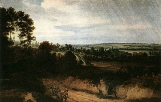 Landscape before the Rain, vintage artwork by Lodewijk de Vadder, 12x8" (A4) Poster