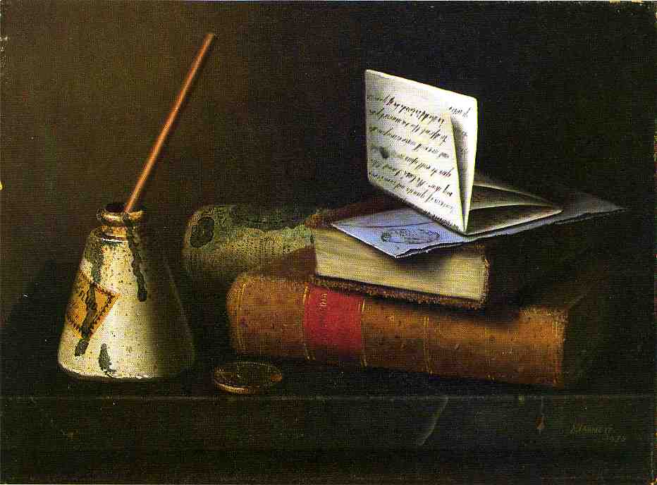 Still Life with Letter to Mr. Lask, vintage artwork by William Michael Harnett, 12x8" (A4) Poster
