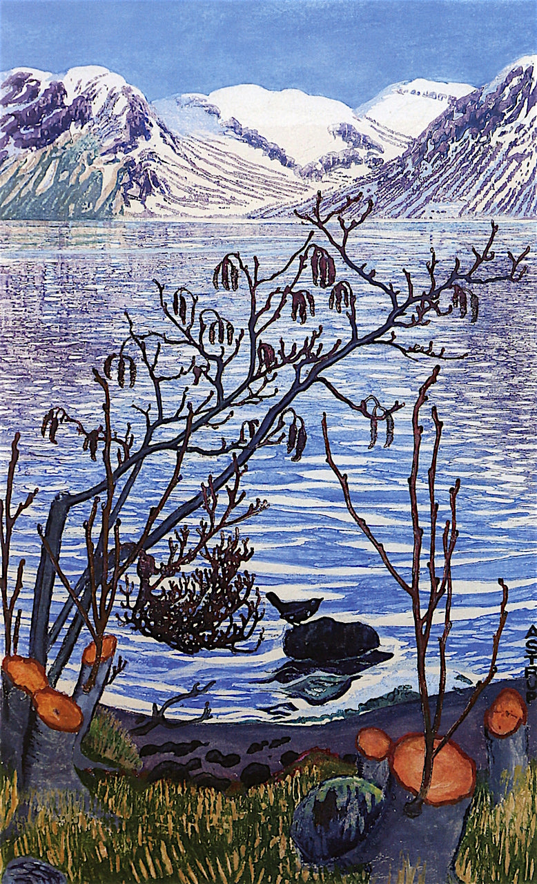 Bird on a Stone, vintage artwork by Nicolai Astrup, 12x8" (A4) Poster