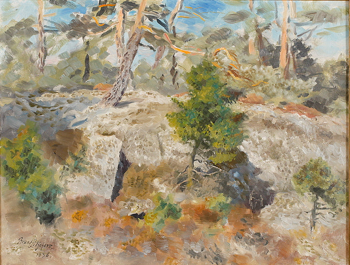 Landscape with Pine Trees, vintage artwork by Bruno Liljefors, 12x8" (A4) Poster