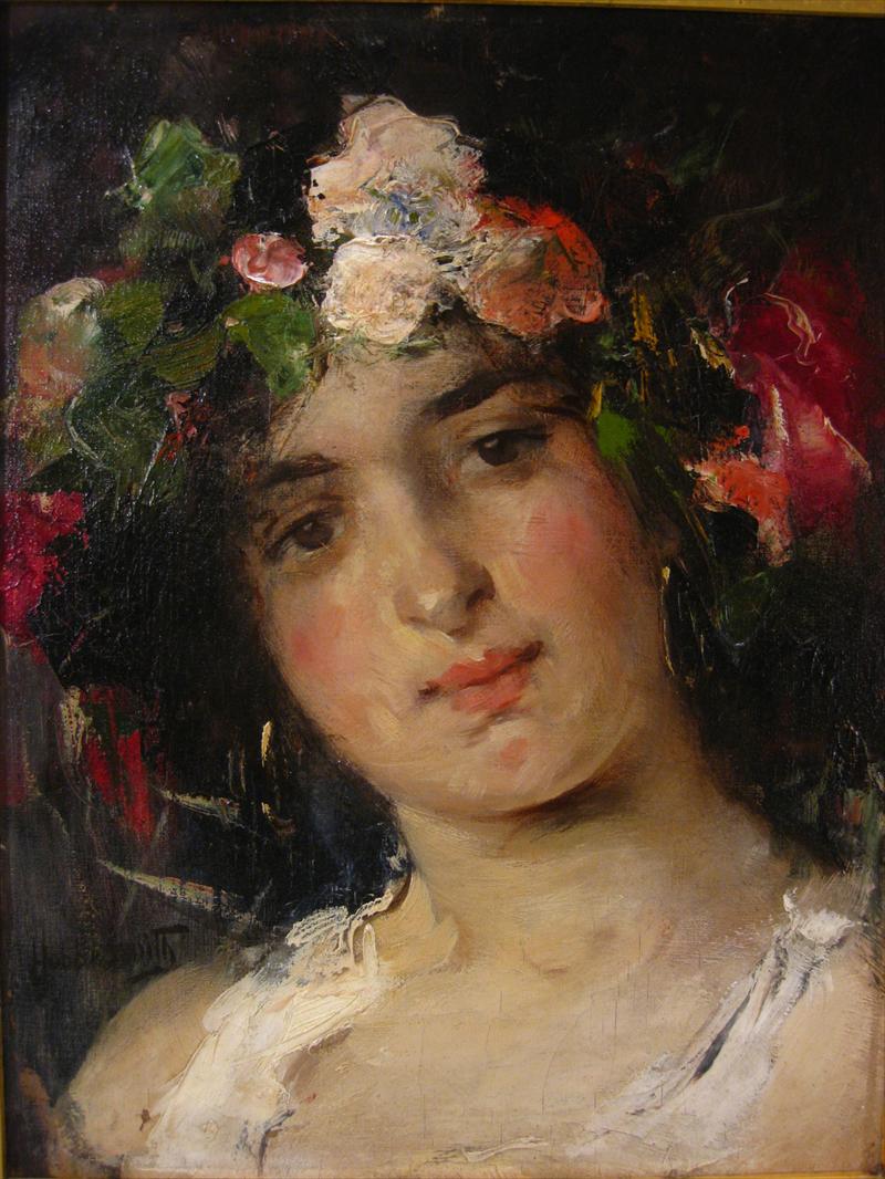 Portrait of a Girl with a Flower Wreath, vintage artwork by Hobbe Smith, 12x8" (A4) Poster
