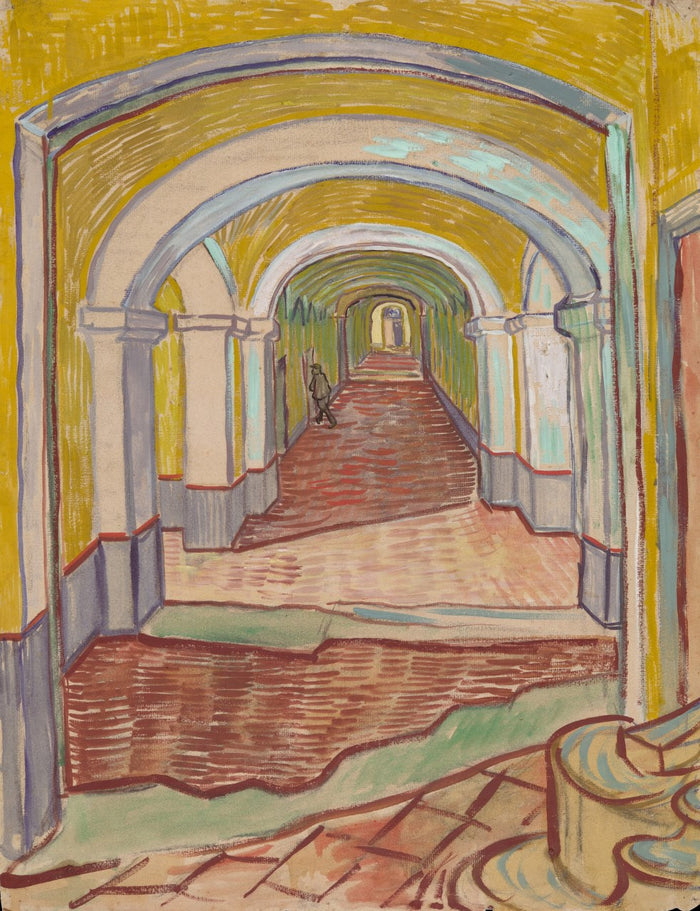 Corridor in the Asylum, vintage artwork by Vincent van Gogh, 12x8