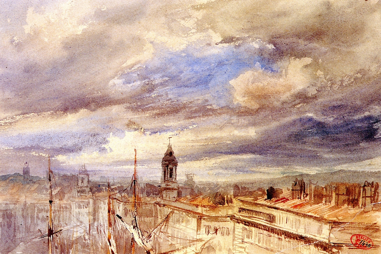 Marseille, etude de ciel sur les toits, vintage artwork by Felix-Francois-Georges-Philbert Ziem, 12x8" (A4) Poster