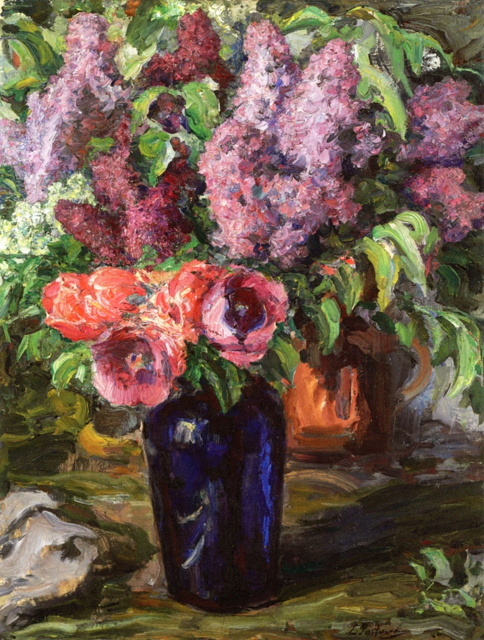 Summer Flowers in a Blue Vase, vintage artwork by Leonid Osipovich Pasternak, 12x8" (A4) Poster