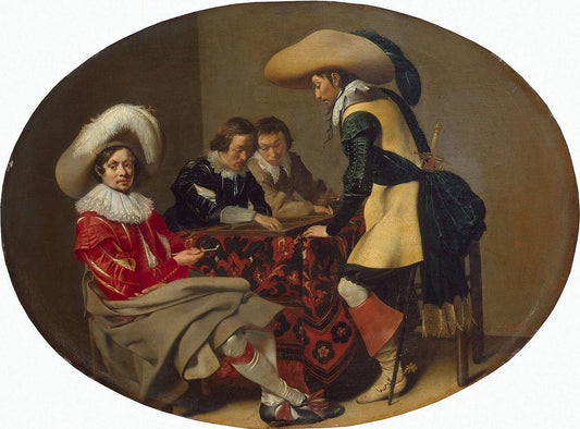 Officers Playing Tric-trac, vintage artwork by Willem Duyster, 12x8" (A4) Poster