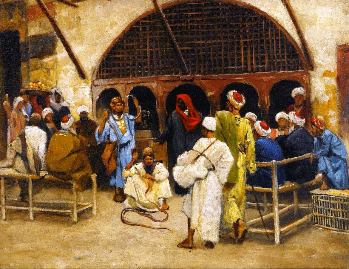 The Snake Charmers (study), vintage artwork by Ludwig Deutsch, 12x8" (A4) Poster