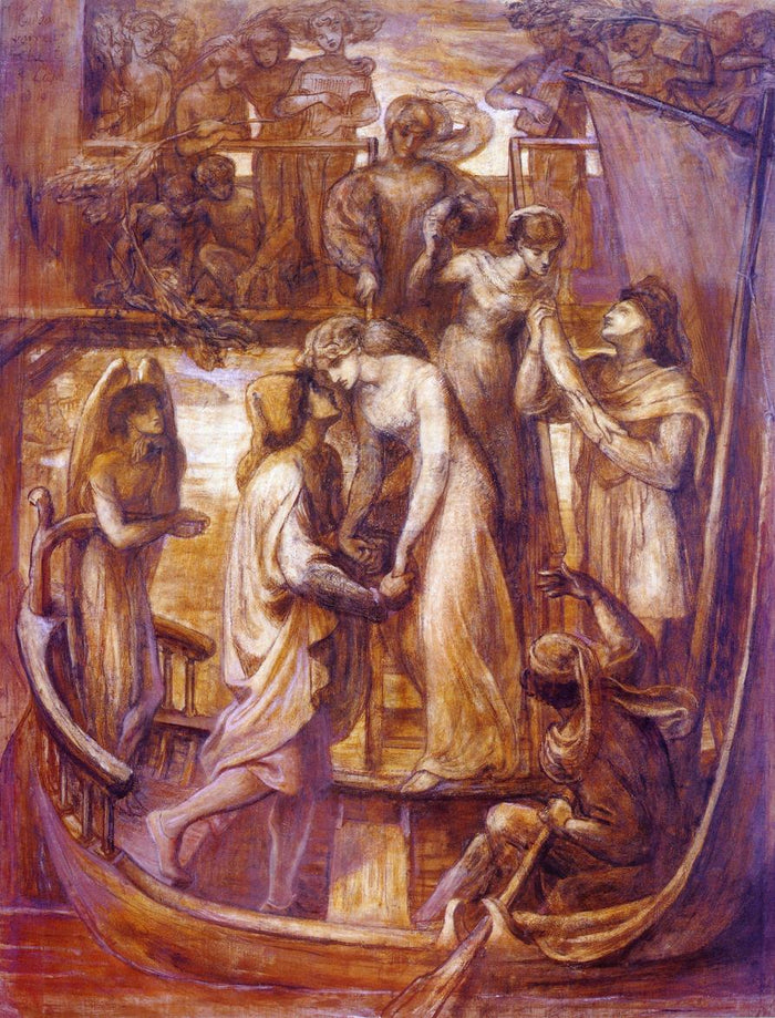 The Boat of Love, vintage artwork by Dante Gabriel Rossetti, 12x8