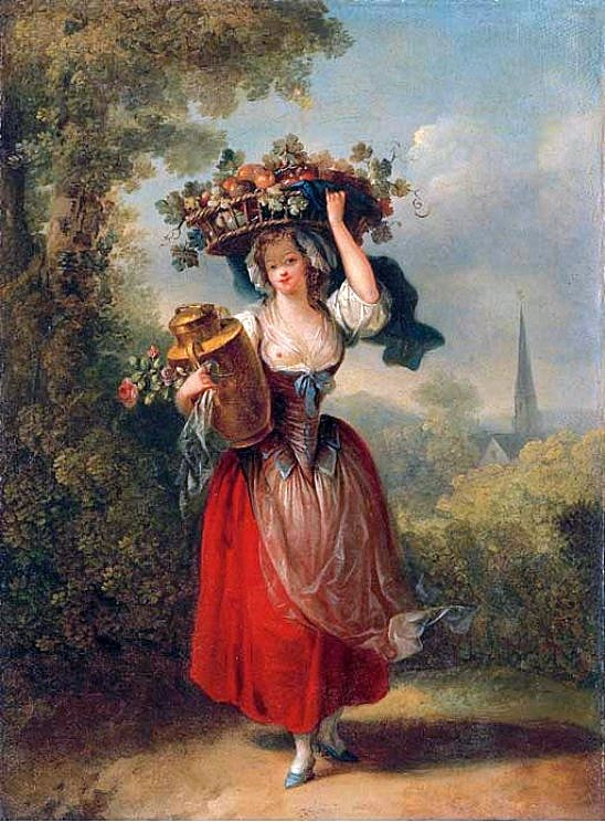 A Peasant Girl Carrying a Basket of Fruit on her Head, vintage artwork by Jean-Frederic Schall, 12x8" (A4) Poster