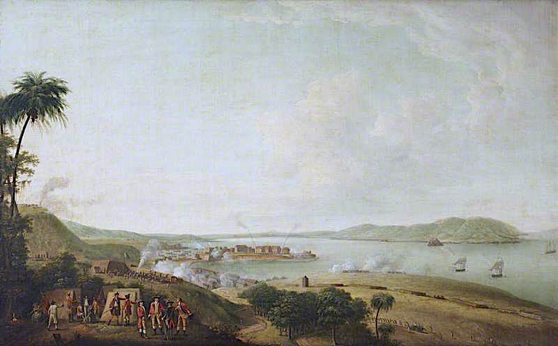 British Attack on the Citadel of Martinique, January 1762, vintage artwork by Dominic Serres, 12x8" (A4) Poster