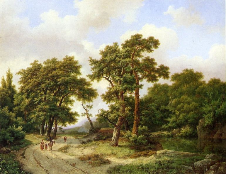 A Wooded Landscape with Travelers and A Horseman Conversing on a Track along a Pond, vintage artwork by Marinus Adrianus Koekkoek, A3 (16x12") Poster Print