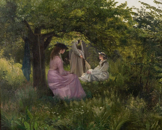 Three ladies in a garden, vintage artwork by Vilhelm Kyhn, A3 (16x12") Poster Print