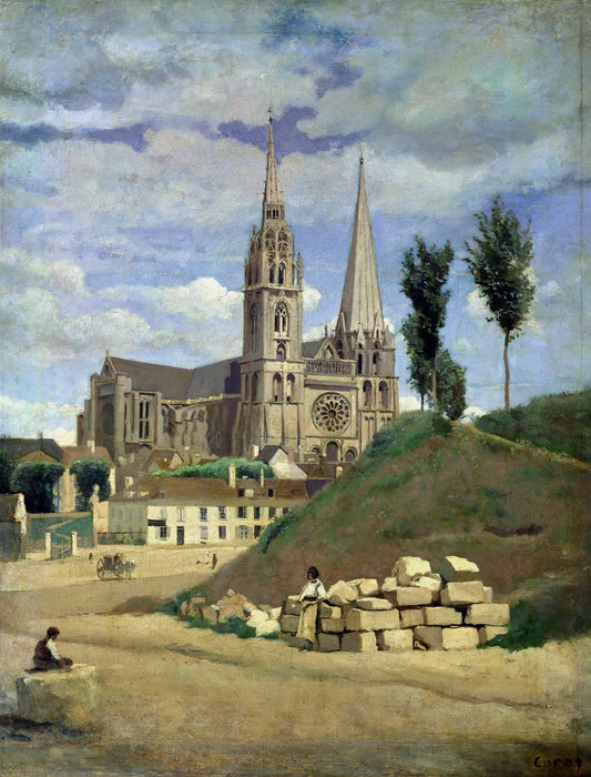 The Cathedral of Chartres, vintage artwork by Jean-Baptiste-Camille Corot, A3 (16x12") Poster Print