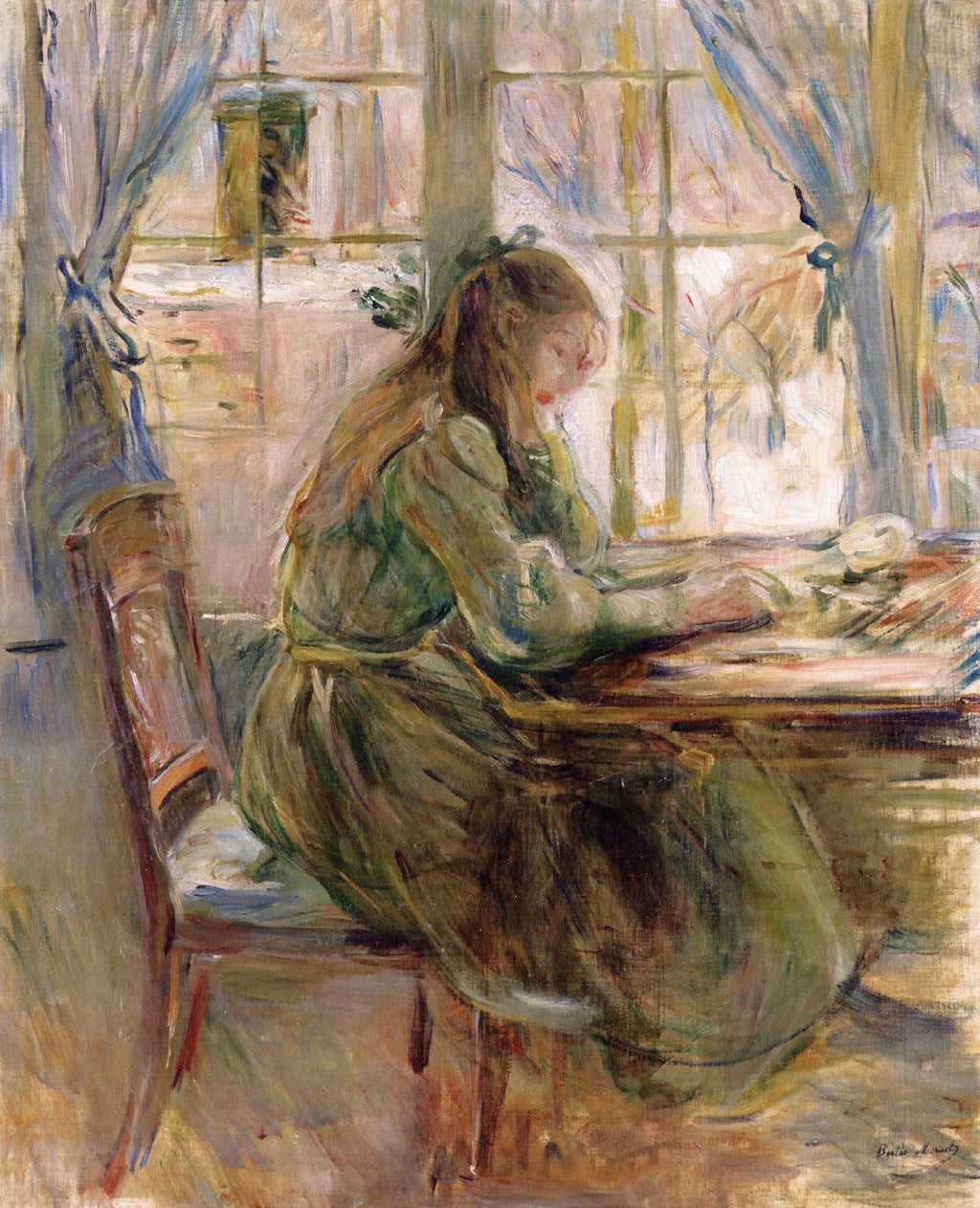 Girl Writing, vintage artwork by Berthe Morisot, 12x8" (A4) Poster
