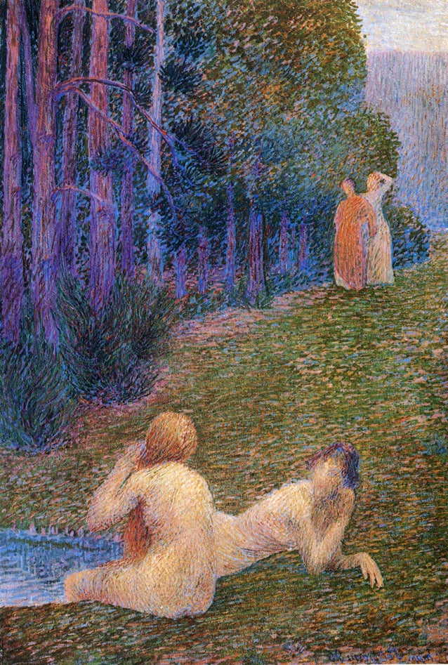 Bathers by  a Stream, vintage artwork by Hippolyte Petitjean, 12x8" (A4) Poster
