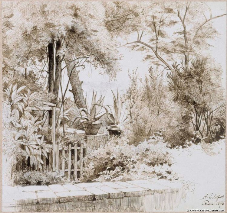 Italian Park, vintage artwork by Albert Edelfelt, 12x8" (A4) Poster