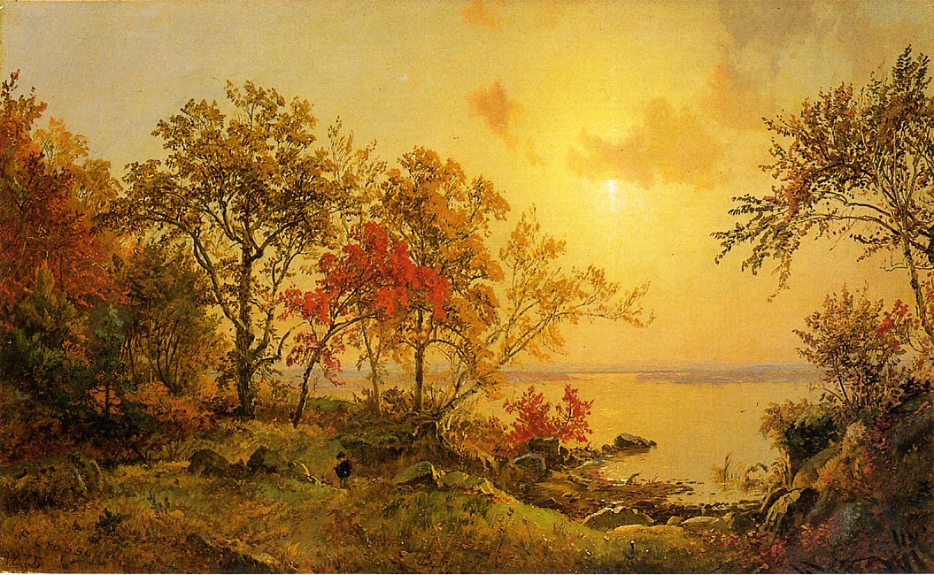 Autumn Landscape - View of Greenwood Lake, vintage artwork by Jasper Francis Cropsey, 12x8" (A4) Poster